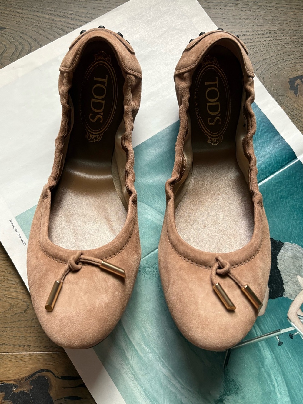 TOD'S Suede Ballerina Flats In Tan Size 38